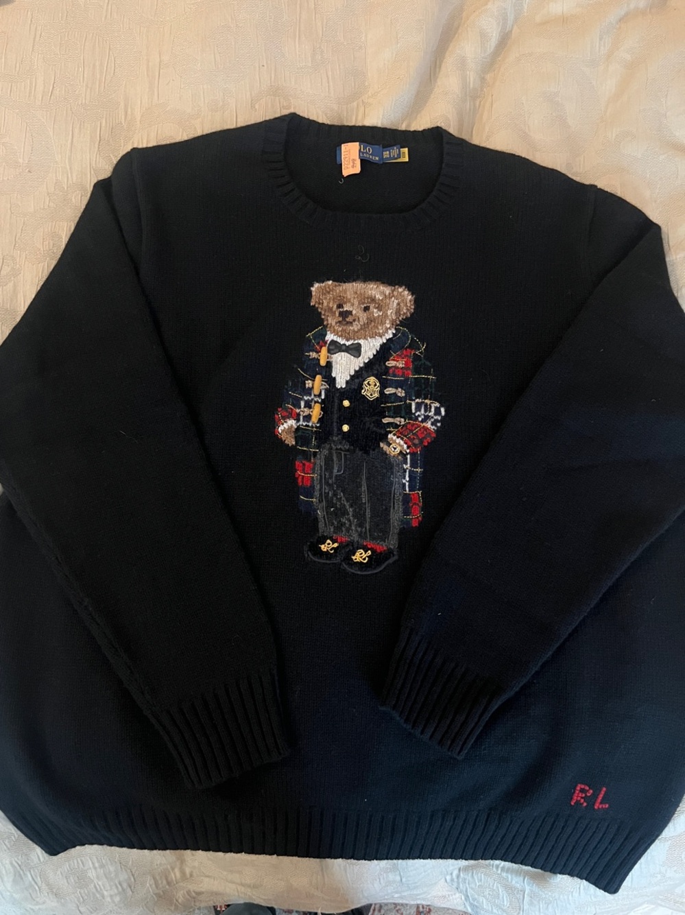 Ralph Lauren Navy Polo Bear Embroidered Cashmere Crewneck Sweater